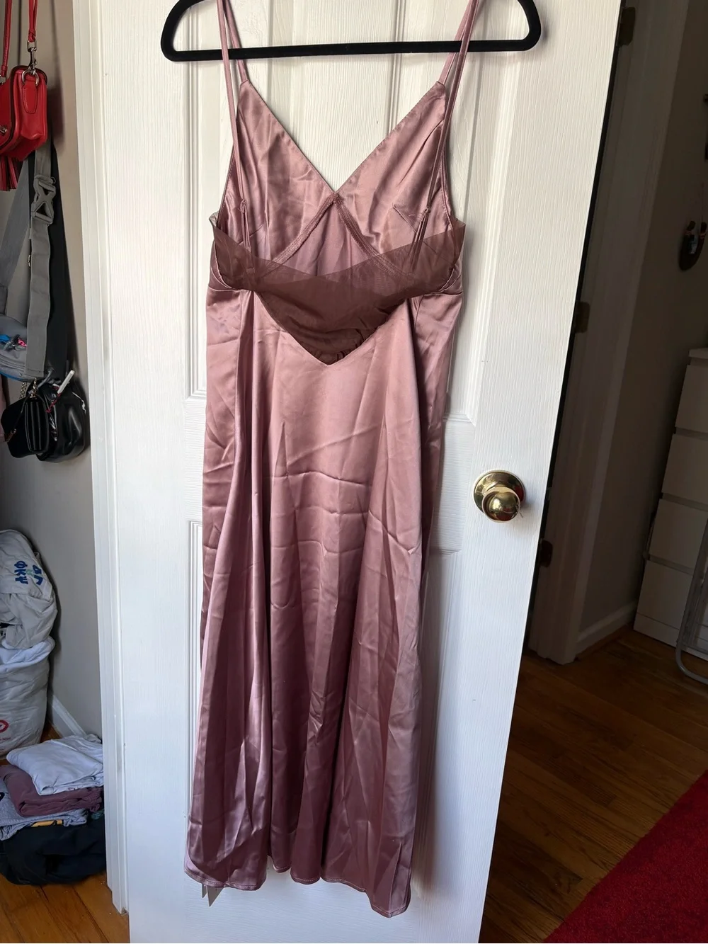 Commense Dusty Rose Satin Maxi Slip Dress